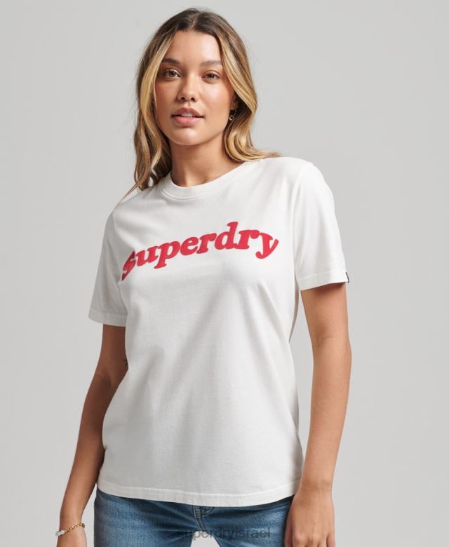 il Superdry נשים חולצת טי של לוגו קלאסית של קופר משנות ה-70 קרם 4LX2Z6204 הַלבָּשָׁה