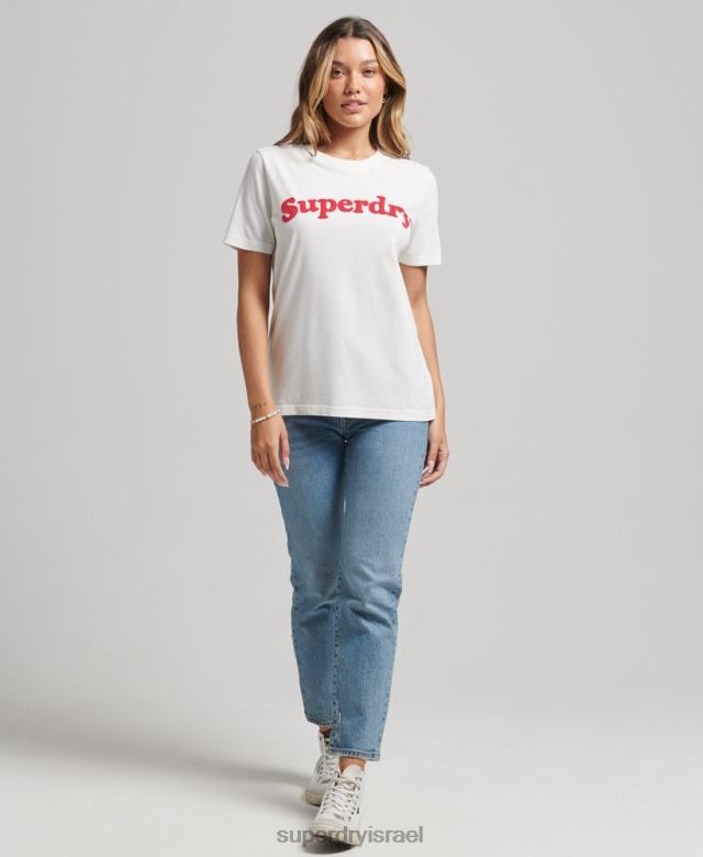 il Superdry נשים חולצת טי של לוגו קלאסית של קופר משנות ה-70 קרם 4LX2Z6204 הַלבָּשָׁה