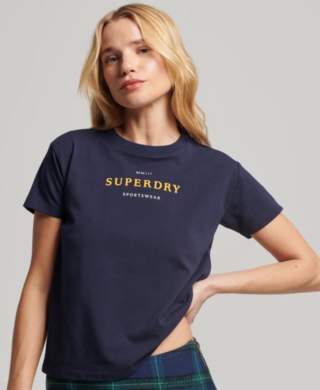 il Superdry נשים חולצת טריקו גרפית משנות ה-90 חיל הים 4LX2Z2614 הַלבָּשָׁה