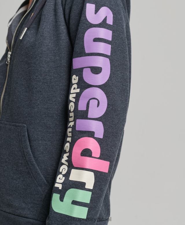 il Superdry נשים קפוצ'ון עם רוכסן שטח משנות ה-90 חיל הים 4LX2Z6058 הַלבָּשָׁה