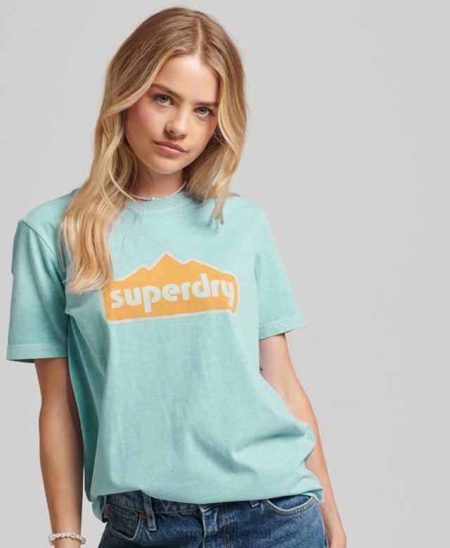 il Superdry נשים חולצת טריקו גרפית משנות ה-90 כחול בהיר 4LX2Z6194 הַלבָּשָׁה