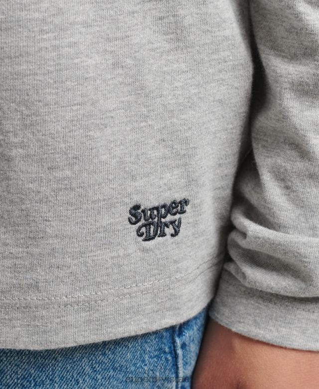 il Superdry נשים כותנה אורגנית Cali פס 2.0 שרוול ארוך אפור בהיר 4LX2Z6540 הַלבָּשָׁה