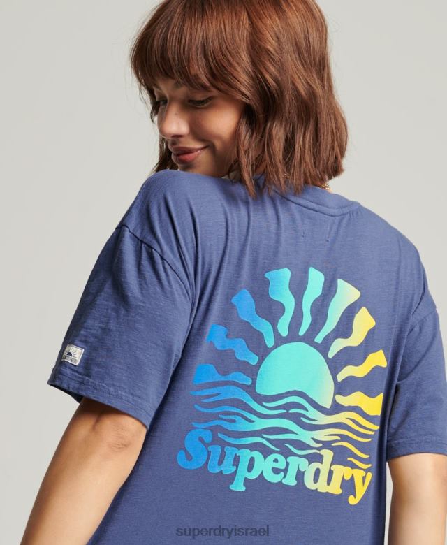 il Superdry נשים חולצת טריקו וינטג' עם פסים מסוג Cali כְּחוֹל 4LX2Z6184 הַלבָּשָׁה