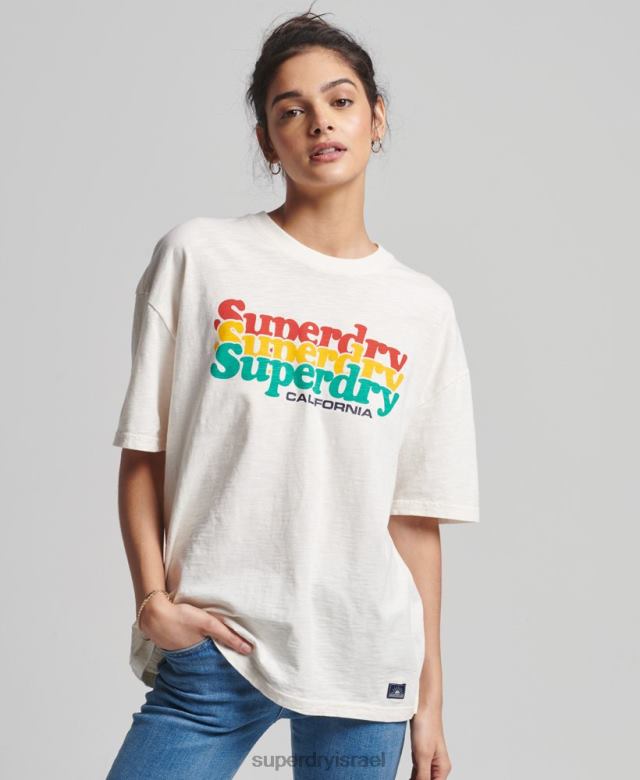 il Superdry נשים חולצת טריקו וינטג' עם פסים מסוג Cali לבן 4LX2Z6191 הַלבָּשָׁה