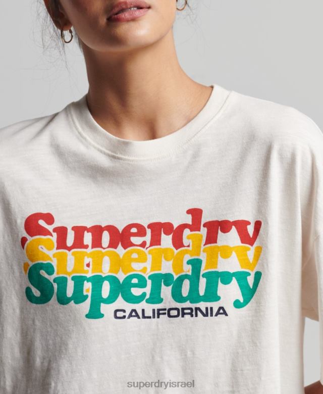 il Superdry נשים חולצת טריקו וינטג' עם פסים מסוג Cali לבן 4LX2Z6191 הַלבָּשָׁה