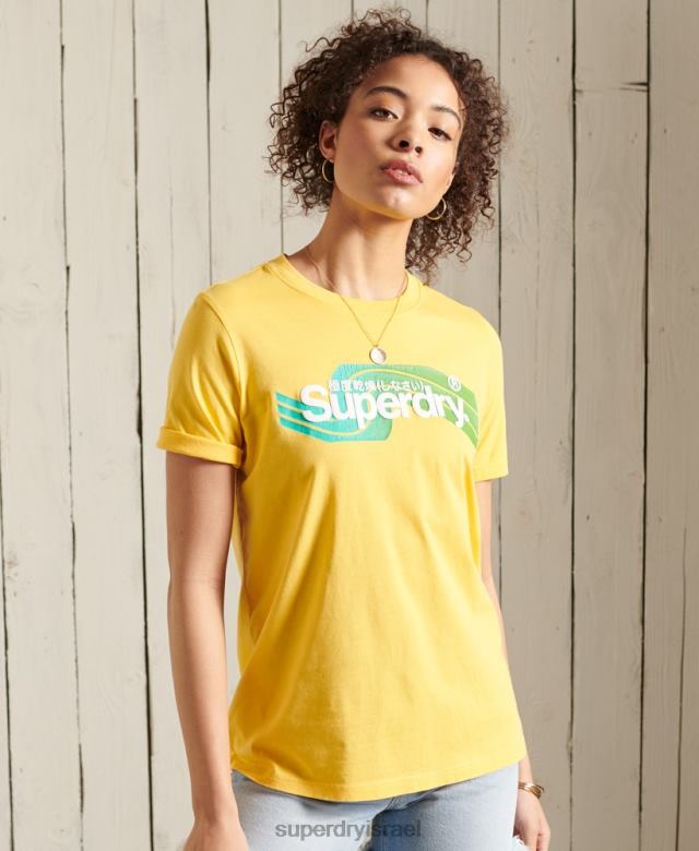 il Superdry נשים חולצת טריקו של Cali לוגו ליבה צהוב 4LX2Z6263 הַלבָּשָׁה