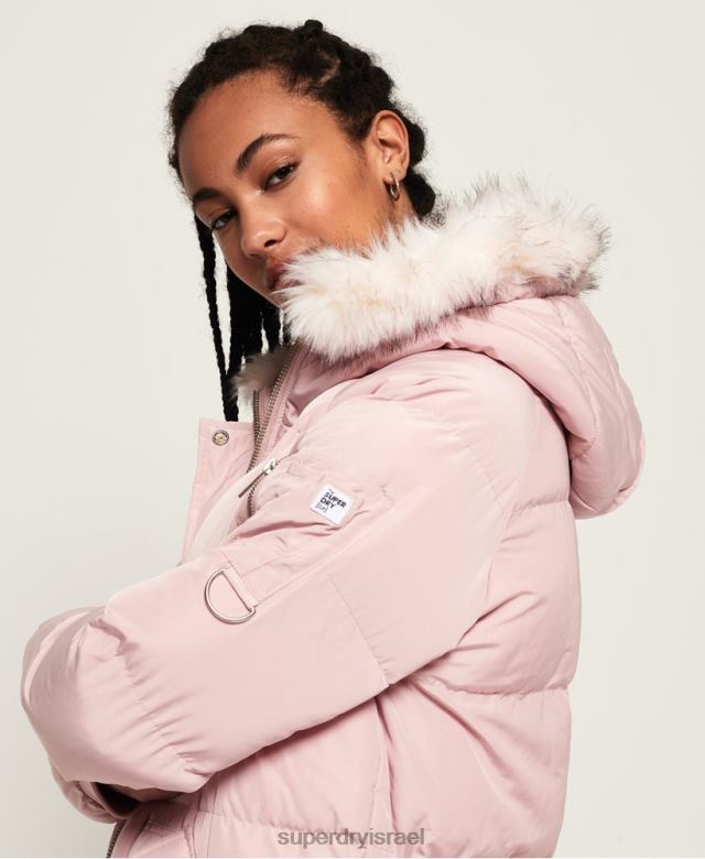 il Superdry נשים Luxe Longline Puffer Jacket וָרוֹד 4LX2Z3848 הַלבָּשָׁה