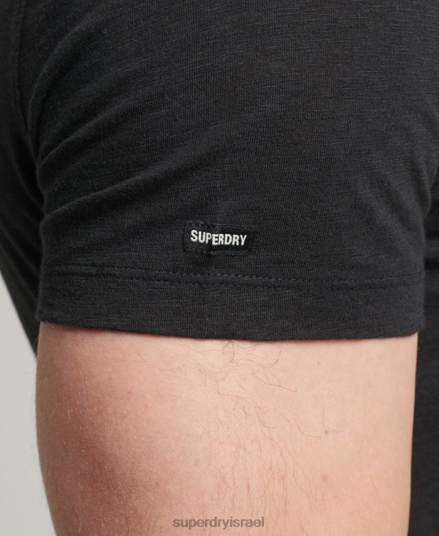 il Superdry גברים חולצת טריקו מכותנה אורגנית עם צווארון V שָׁחוֹר 4LX2Z4862 הַלבָּשָׁה