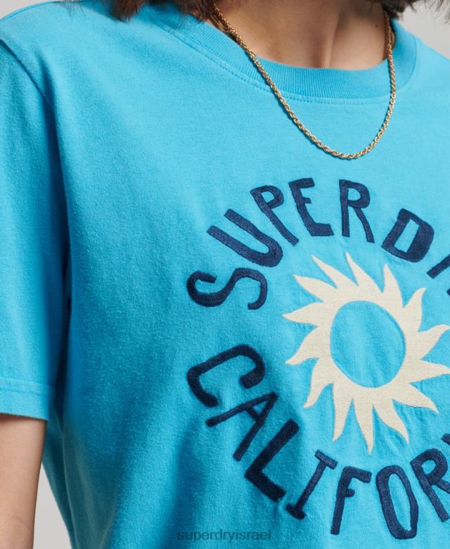 il Superdry נשים חולצת טריקו בגזרת cali וינטג' כְּחוֹל 4LX2Z2123 הַלבָּשָׁה