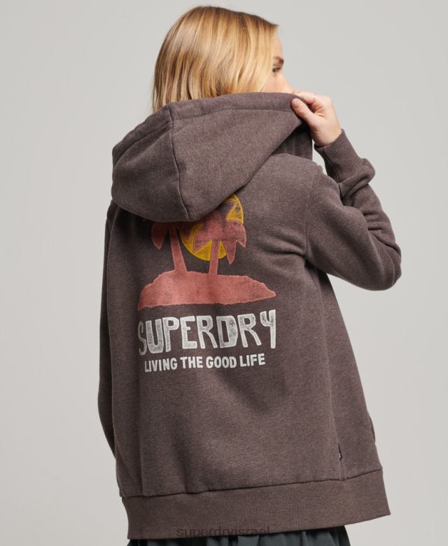 il Superdry נשים קפוצ'ון רוכסן וינטג' מסוג cali חום 4LX2Z2142 הַלבָּשָׁה