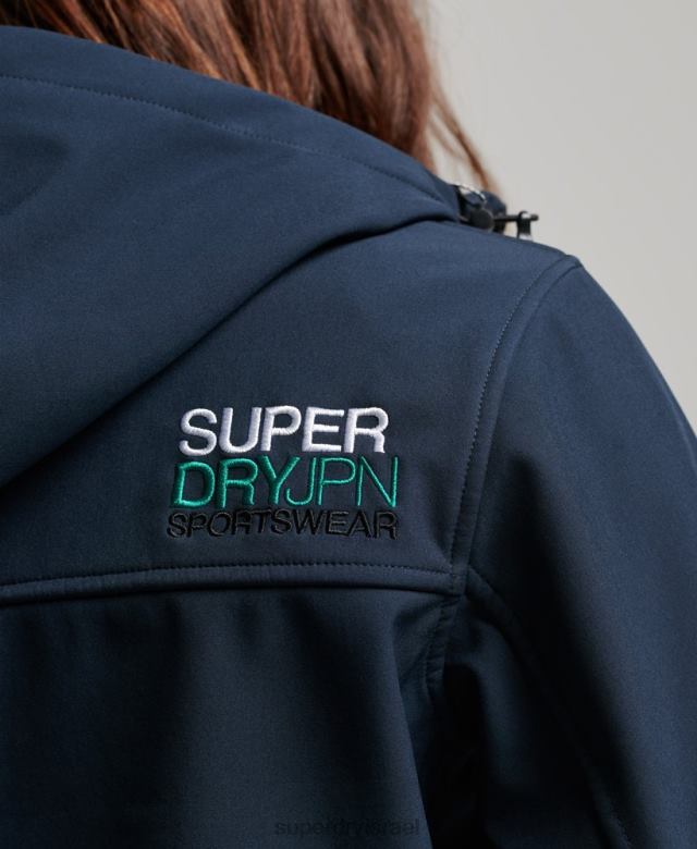 il Superdry נשים מעיל סופטשל עם קפוצ'ון של code trekker חיל הים 4LX2Z3524 הַלבָּשָׁה