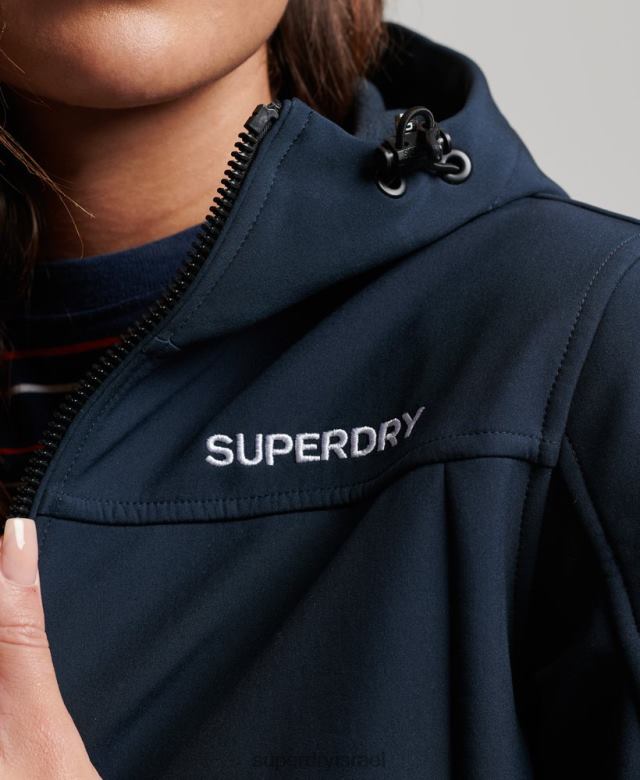 il Superdry נשים מעיל סופטשל עם קפוצ'ון של code trekker חיל הים 4LX2Z3524 הַלבָּשָׁה