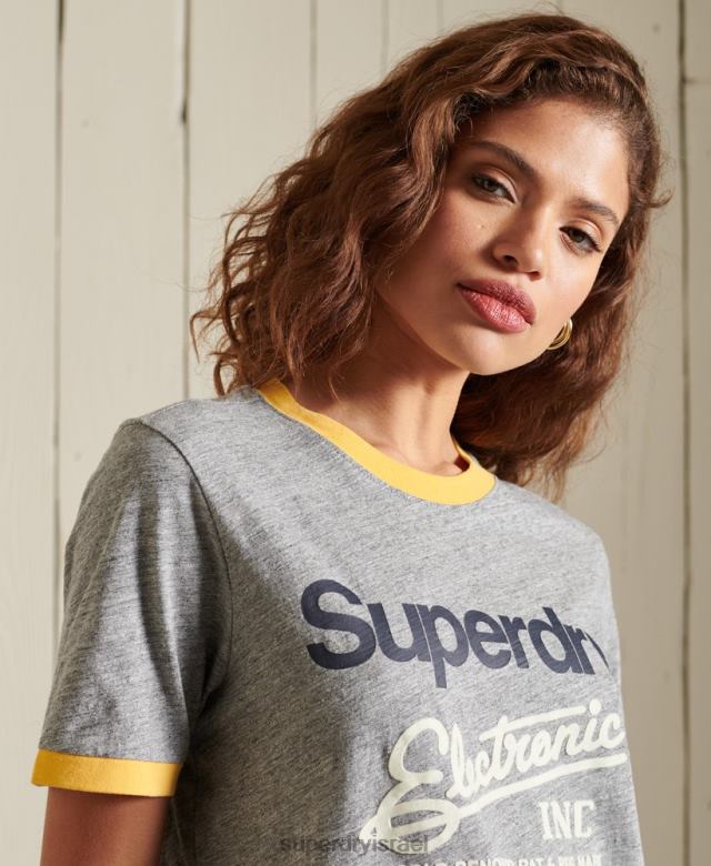 il Superdry נשים חולצת טי שירט רינגר לוגו core אמריקן קלאסיקה אפור 4LX2Z6304 הַלבָּשָׁה