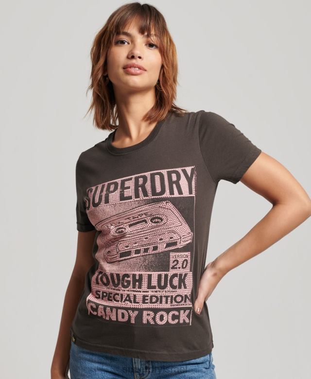 il Superdry נשים חולצת פוסטר lo-fi אפור כהה 4LX2Z2658 הַלבָּשָׁה