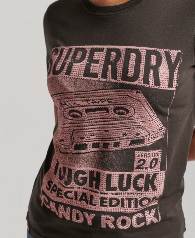 il Superdry נשים חולצת פוסטר lo-fi אפור כהה 4LX2Z2658 הַלבָּשָׁה