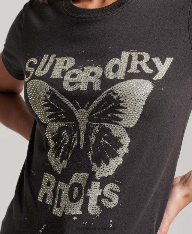 il Superdry נשים חולצת פוסטר lo-fi אפור כהה 4LX2Z2665 הַלבָּשָׁה