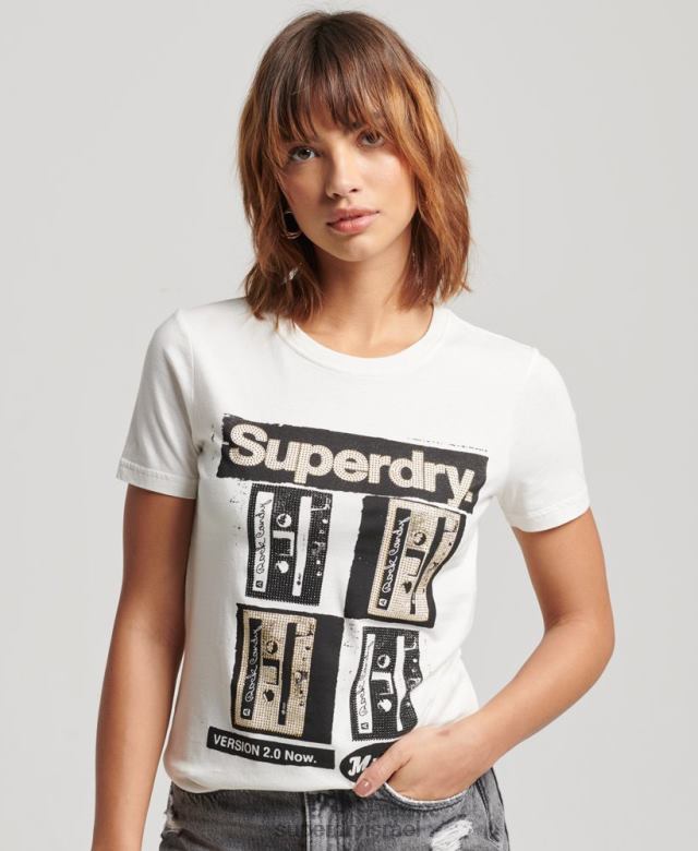 il Superdry נשים חולצת פוסטר lo-fi קרם 4LX2Z2688 הַלבָּשָׁה