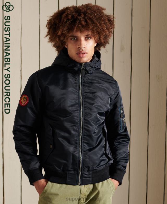 il Superdry גברים מעיל בומבר עם קפוצ'ון ma1 חיל הים 4LX2Z4658 הַלבָּשָׁה