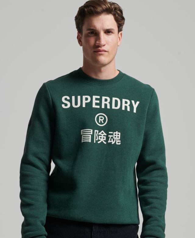 il Superdry גברים סווטשירט של לוגו תאגיד marl crew ירוק 4LX2Z5102 הַלבָּשָׁה