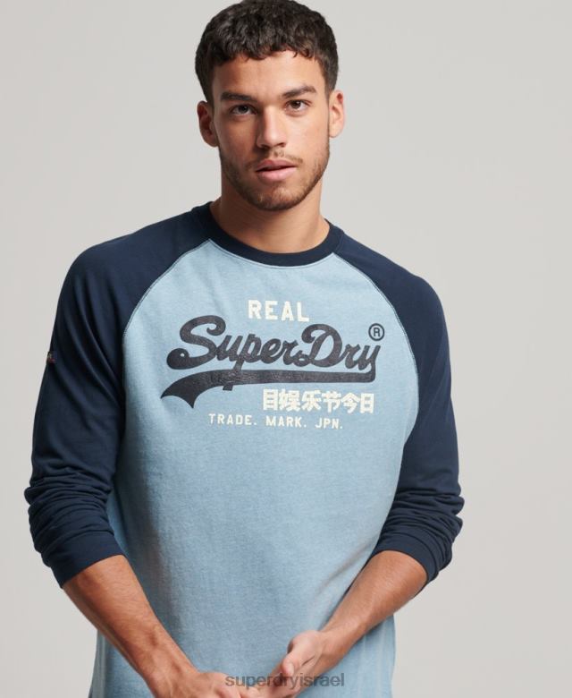 il Superdry גברים כותנה אורגנית וינטג' לוגו raglan שרוול ארוך כְּחוֹל 4LX2Z1467 הַלבָּשָׁה