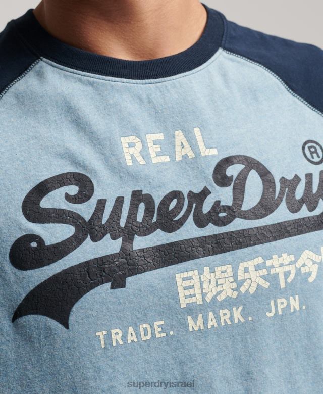 il Superdry גברים כותנה אורגנית וינטג' לוגו raglan שרוול ארוך כְּחוֹל 4LX2Z1467 הַלבָּשָׁה