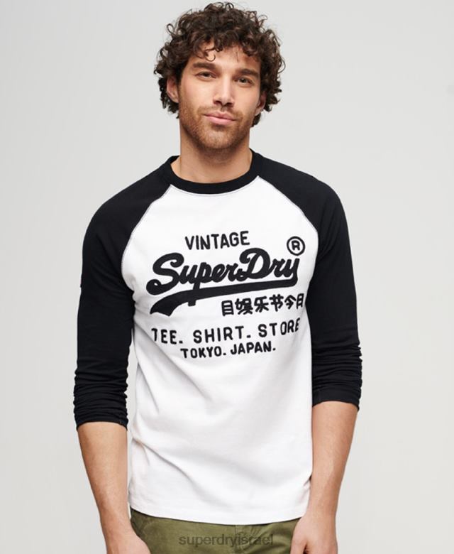 il Superdry גברים לוגו וינטג' חנות raglan עליונית עם שרוולים ארוכים לבן 4LX2Z42 הַלבָּשָׁה