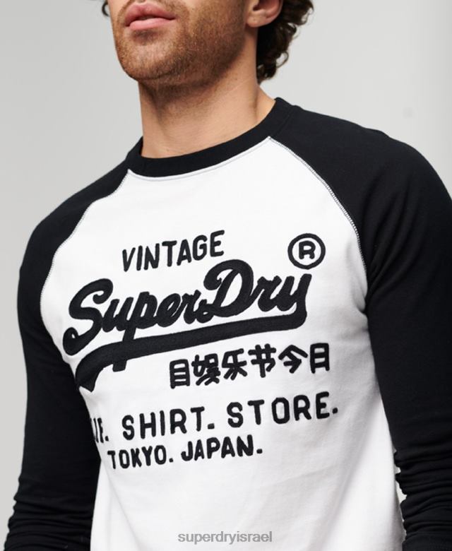 il Superdry גברים לוגו וינטג' חנות raglan עליונית עם שרוולים ארוכים לבן 4LX2Z42 הַלבָּשָׁה