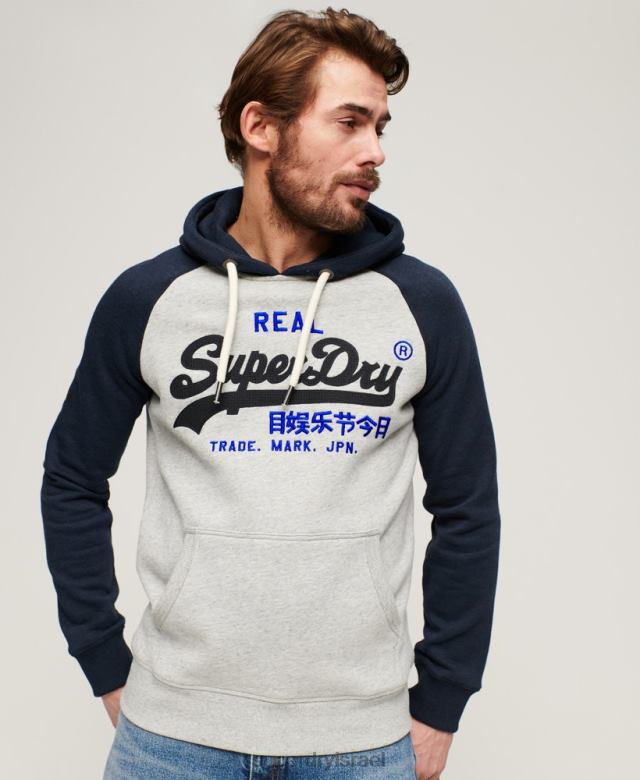 il Superdry גברים כותנה אורגנית לוגו וינטג' קפוצ'ון raglan חיל הים 4LX2Z479 הַלבָּשָׁה