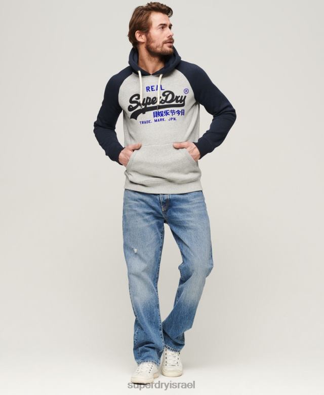 il Superdry גברים כותנה אורגנית לוגו וינטג' קפוצ'ון raglan חיל הים 4LX2Z479 הַלבָּשָׁה