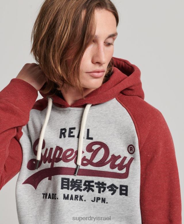 il Superdry גברים כותנה אורגנית לוגו וינטג' קפוצ'ון raglan אפור בהיר 4LX2Z486 הַלבָּשָׁה