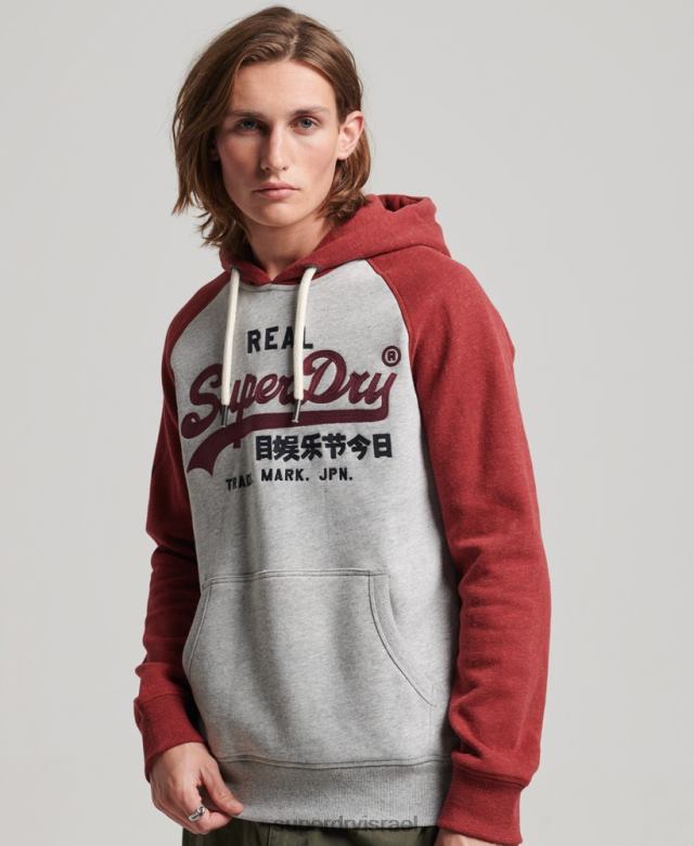 il Superdry גברים כותנה אורגנית לוגו וינטג' קפוצ'ון raglan אפור בהיר 4LX2Z486 הַלבָּשָׁה