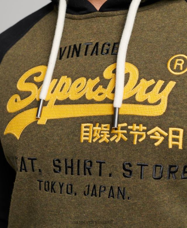 il Superdry גברים כותנה אורגנית לוגו וינטג' קפוצ'ון raglan שָׁחוֹר 4LX2Z509 הַלבָּשָׁה