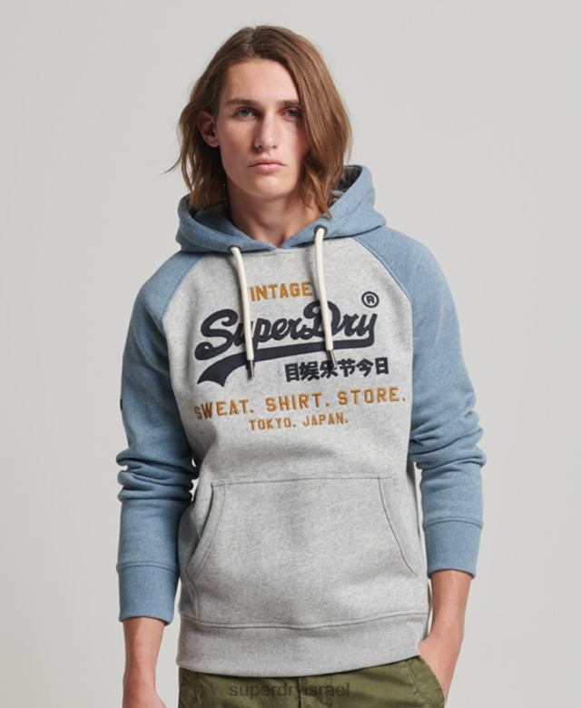 il Superdry גברים כותנה אורגנית לוגו וינטג' קפוצ'ון raglan אפור 4LX2Z812 הַלבָּשָׁה