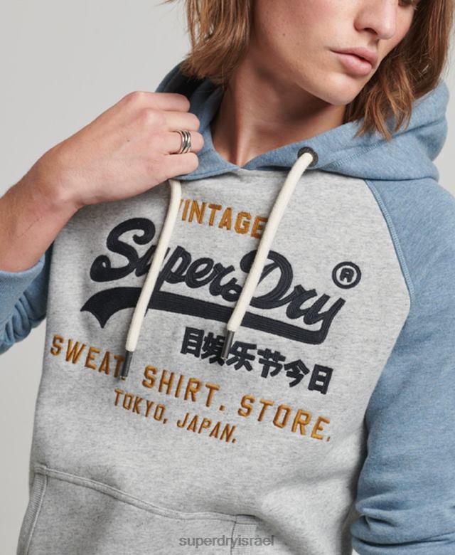 il Superdry גברים כותנה אורגנית לוגו וינטג' קפוצ'ון raglan אפור 4LX2Z812 הַלבָּשָׁה