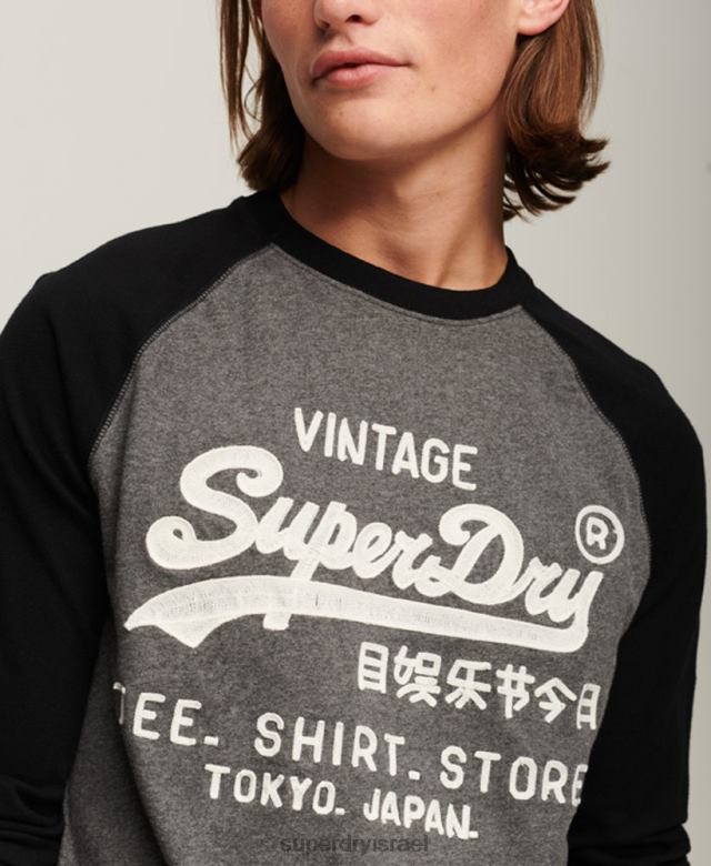 il Superdry גברים לוגו וינטג' חנות raglan עליונית עם שרוולים ארוכים אפור כהה 4LX2Z86 הַלבָּשָׁה