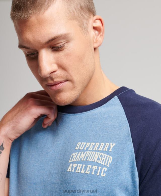 il Superdry גברים כותנה אורגנית וינטג 'חולצת טריקו raglan אתלטי חדר כושר כחול כהה 4LX2Z89 הַלבָּשָׁה