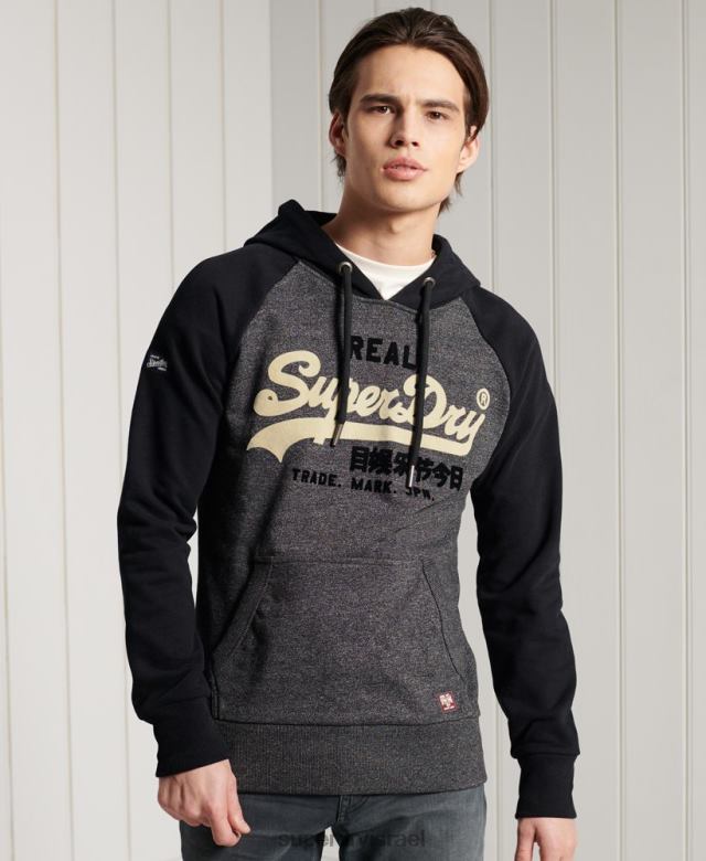 il Superdry גברים קפוצ'ון זוג לוגו וינטג' raglan loopback אפור כהה 4LX2Z873 הַלבָּשָׁה