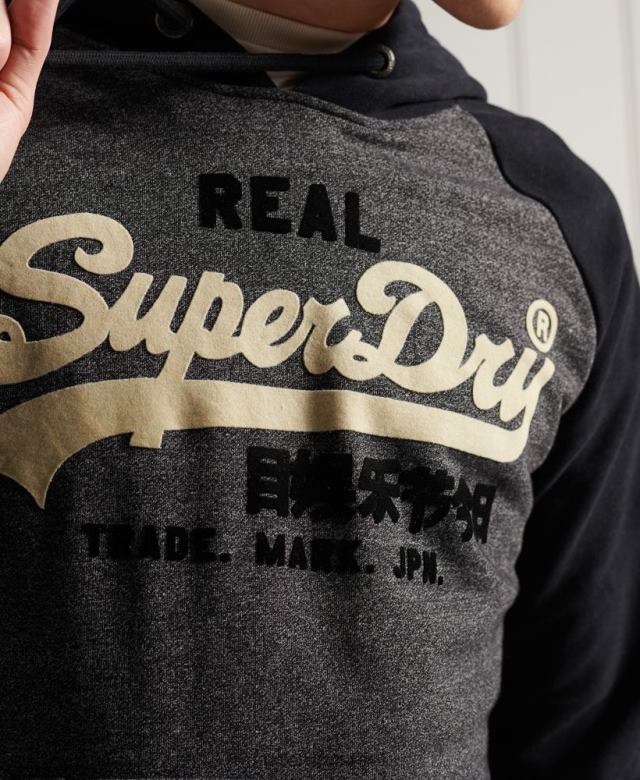 il Superdry גברים קפוצ'ון זוג לוגו וינטג' raglan loopback אפור כהה 4LX2Z873 הַלבָּשָׁה