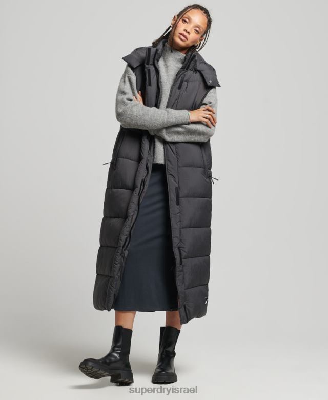 il Superdry נשים קפוצ'ון ripstop longline gilet שָׁחוֹר 4LX2Z3584 הַלבָּשָׁה