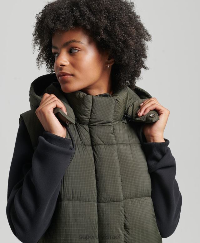 il Superdry נשים קפוצ'ון ripstop longline gilet ירוק 4LX2Z3675 הַלבָּשָׁה