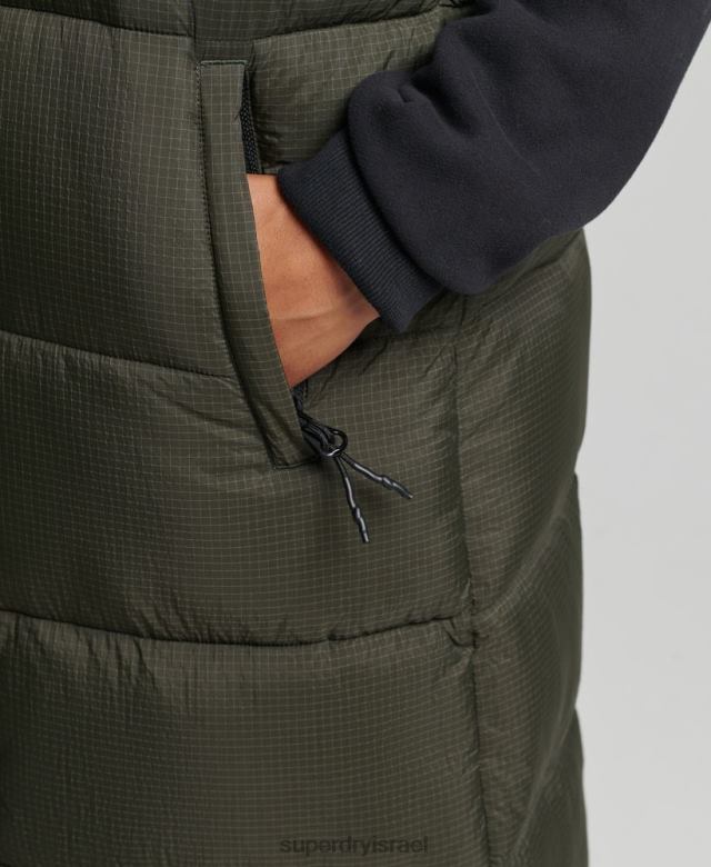 il Superdry נשים קפוצ'ון ripstop longline gilet ירוק 4LX2Z3675 הַלבָּשָׁה