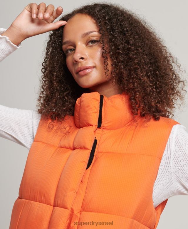 il Superdry נשים ripstop longline puffer gilet תפוז 4LX2Z3695 הַלבָּשָׁה