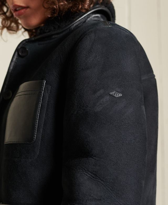 il Superdry נשים ז'קט מטלות shearling שָׁחוֹר 4LX2Z5546 הַלבָּשָׁה